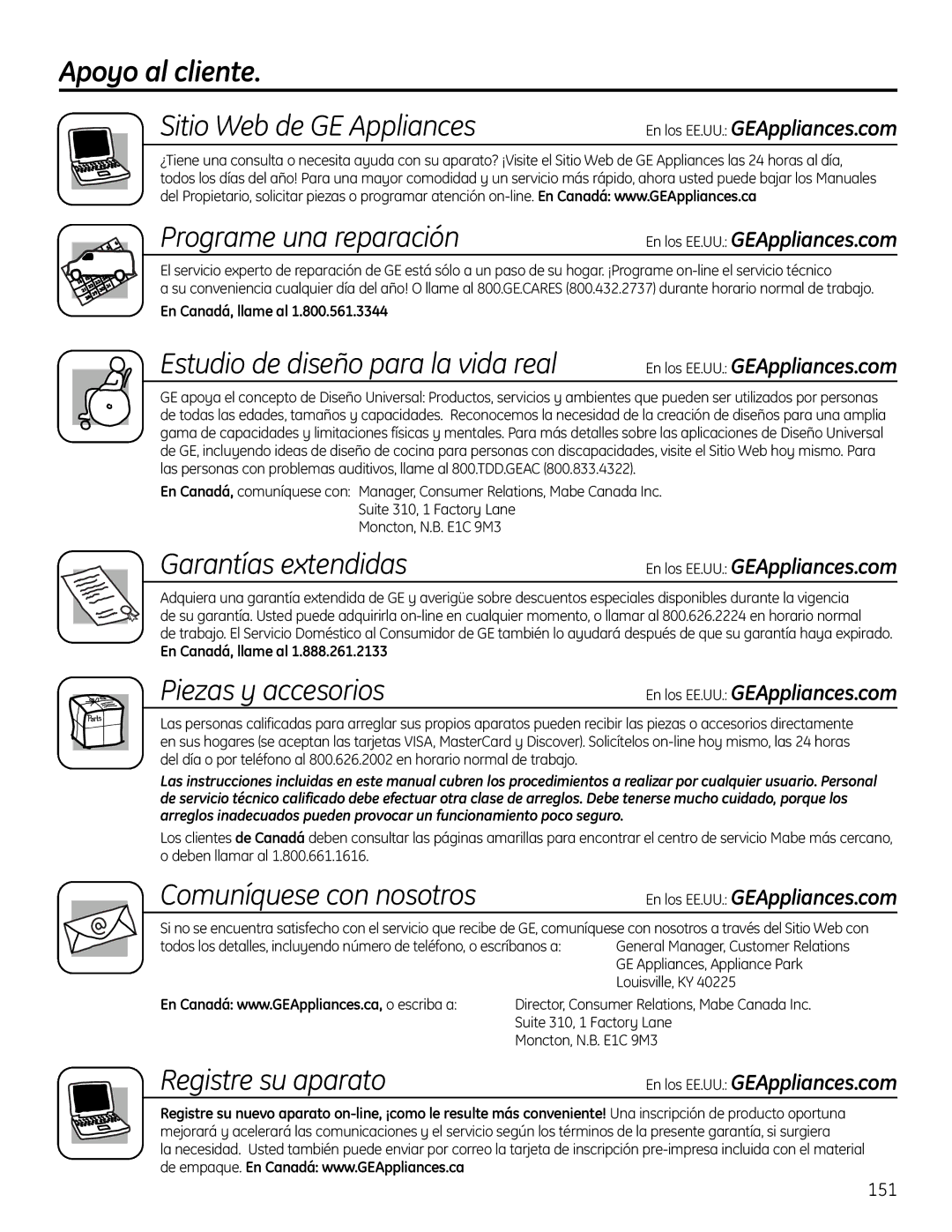 GE UPVH890 installation instructions Apoyo al cliente, Programe una reparación 