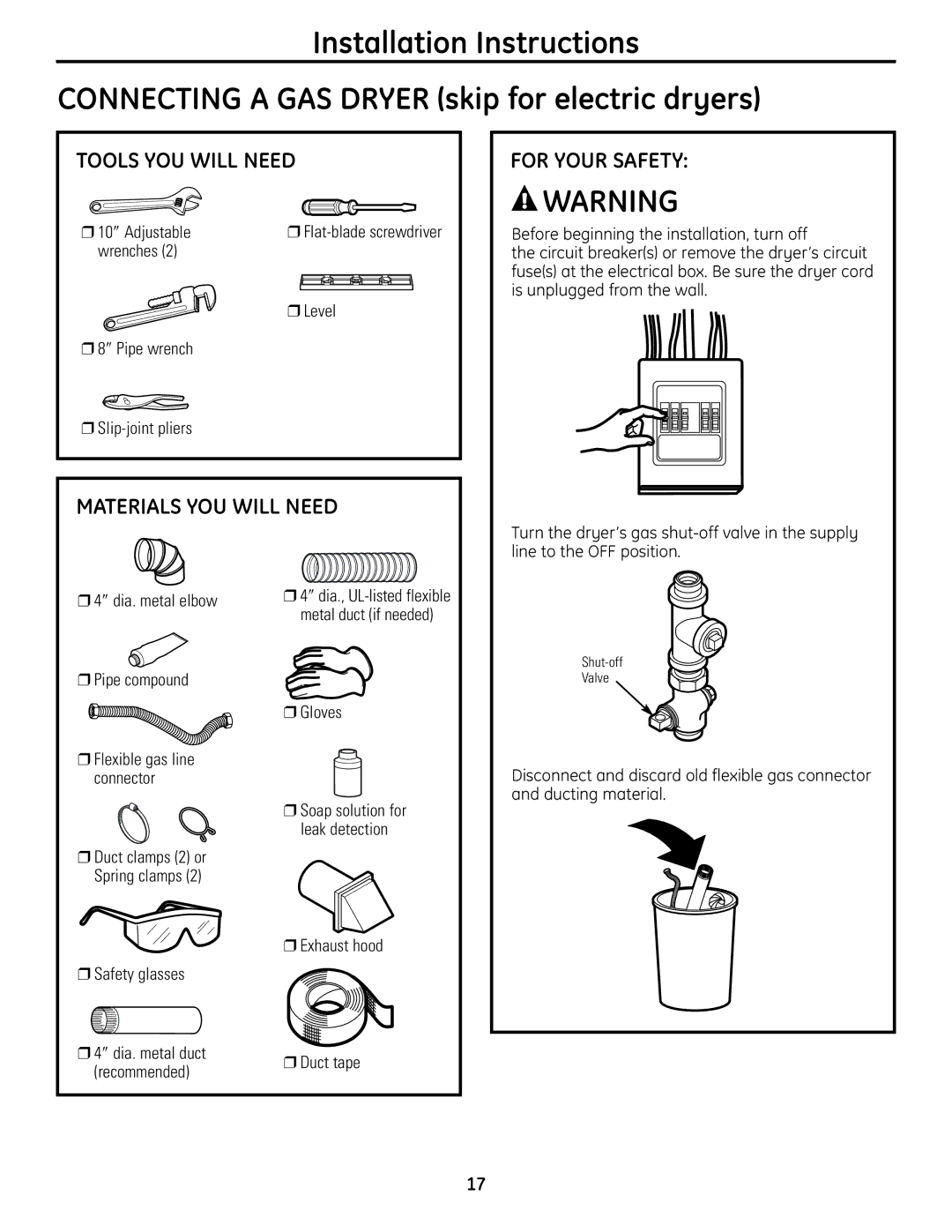 GE UPVH890 installation instructions Tools YOU will Need, Materials YOU will Need 