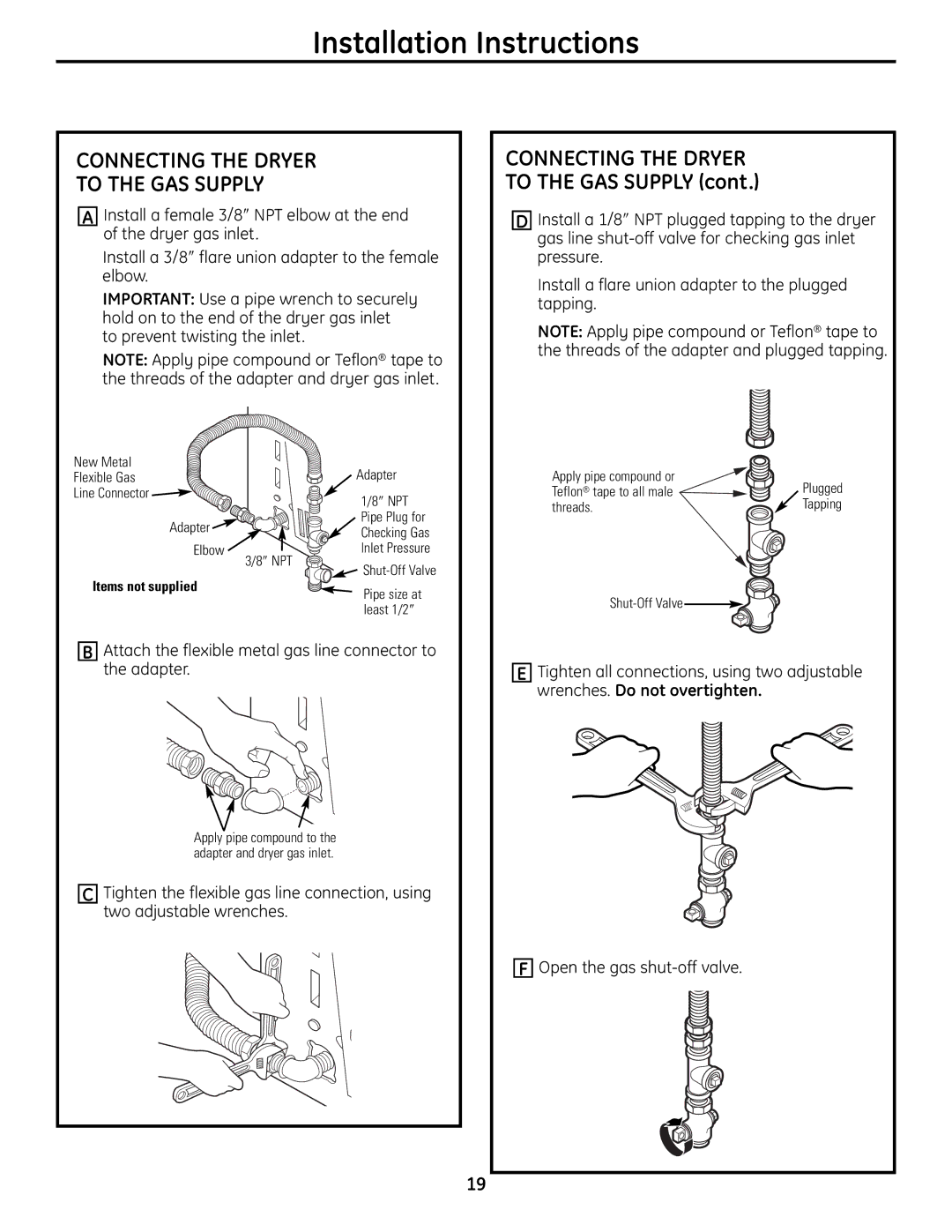 GE UPVH890 installation instructions Connecting the Dryer To the GAS Supply 