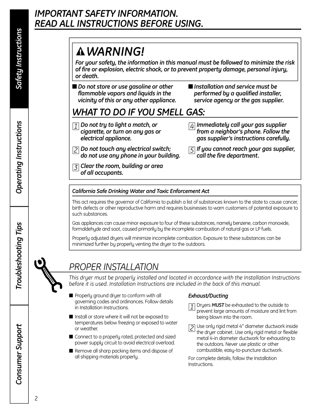 GE UPVH890 installation instructions What to do if YOU Smell GAS 