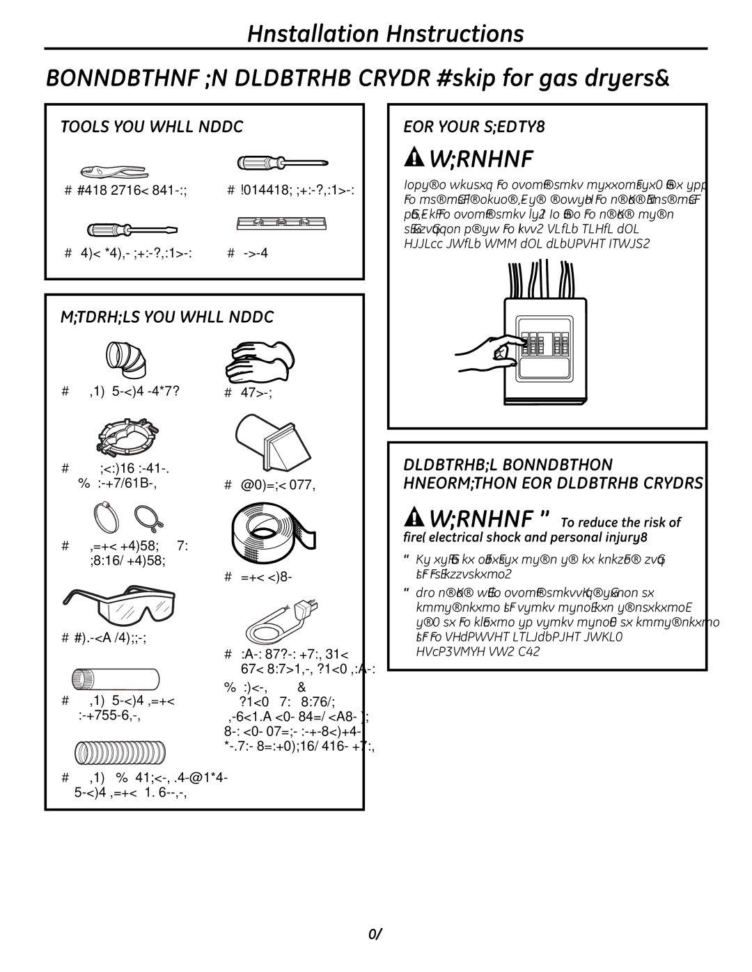 GE UPVH890 Materials YOU will Need For Your Safety, Electrical Connection Information for Electric Dryers 