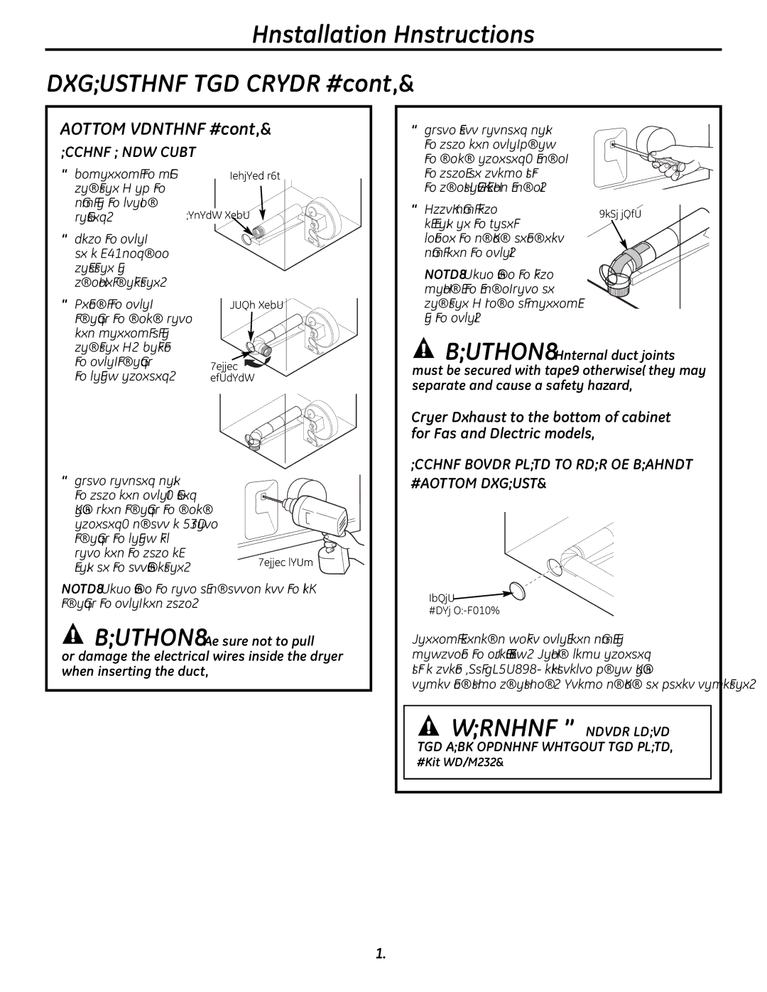 GE UPVH890 installation instructions Exhausting the Dryer, Adding Cover Plate to Rear of Cabinet Bottom Exhaust 