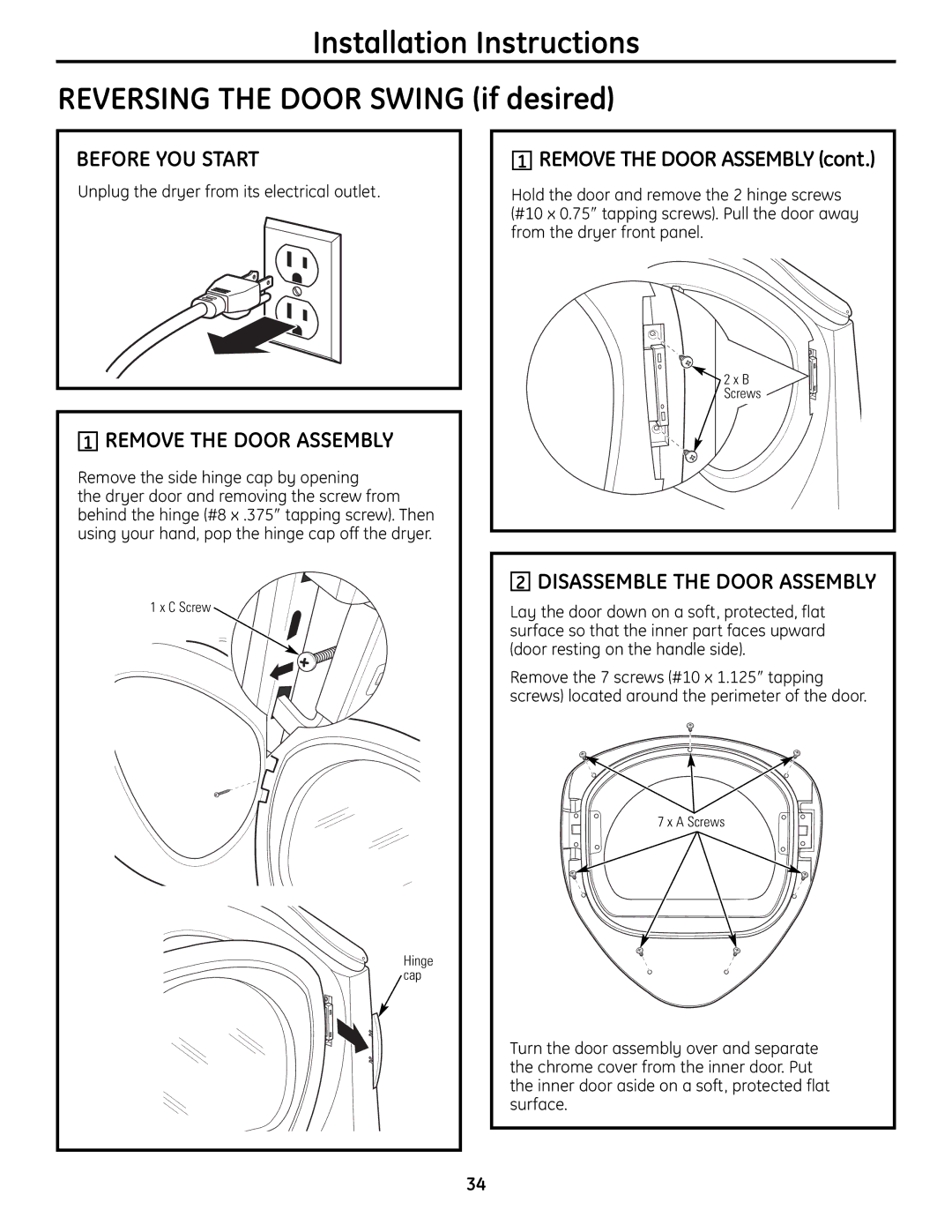 GE UPVH890 installation instructions Before YOU Start, Remove the Door Assembly, Disassemble the Door Assembly 