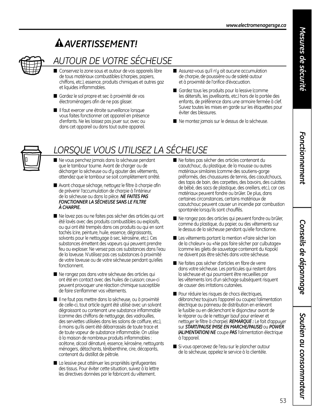 GE UPVH890 installation instructions Autour DE Votre Sécheuse 