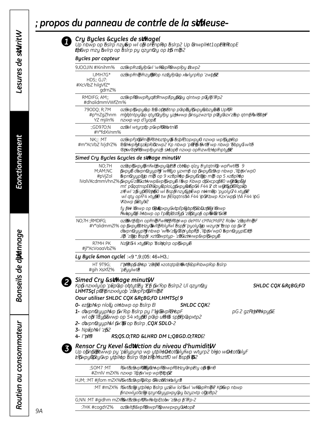 GE UPVH890 Propos du panneau de contrôle de la sécheuse, Dry Cycles cycles de séchage, Timed Dry séchage minuté 