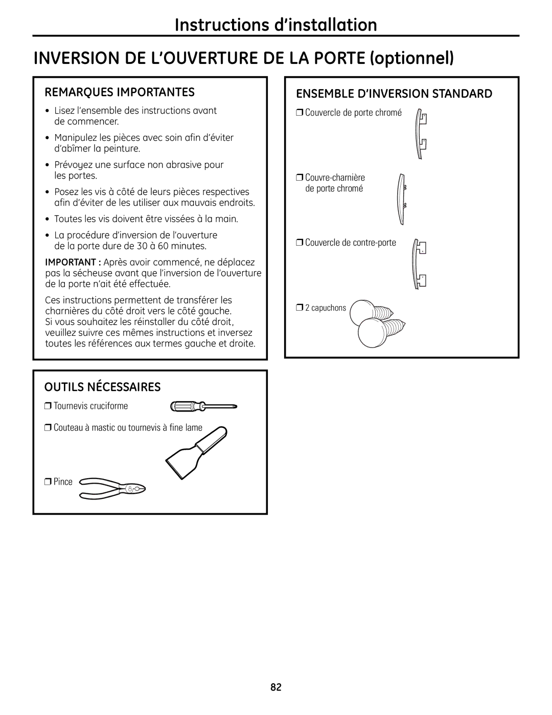 GE UPVH890 installation instructions Remarques Importantes, Ensemble D’INVERSION Standard 