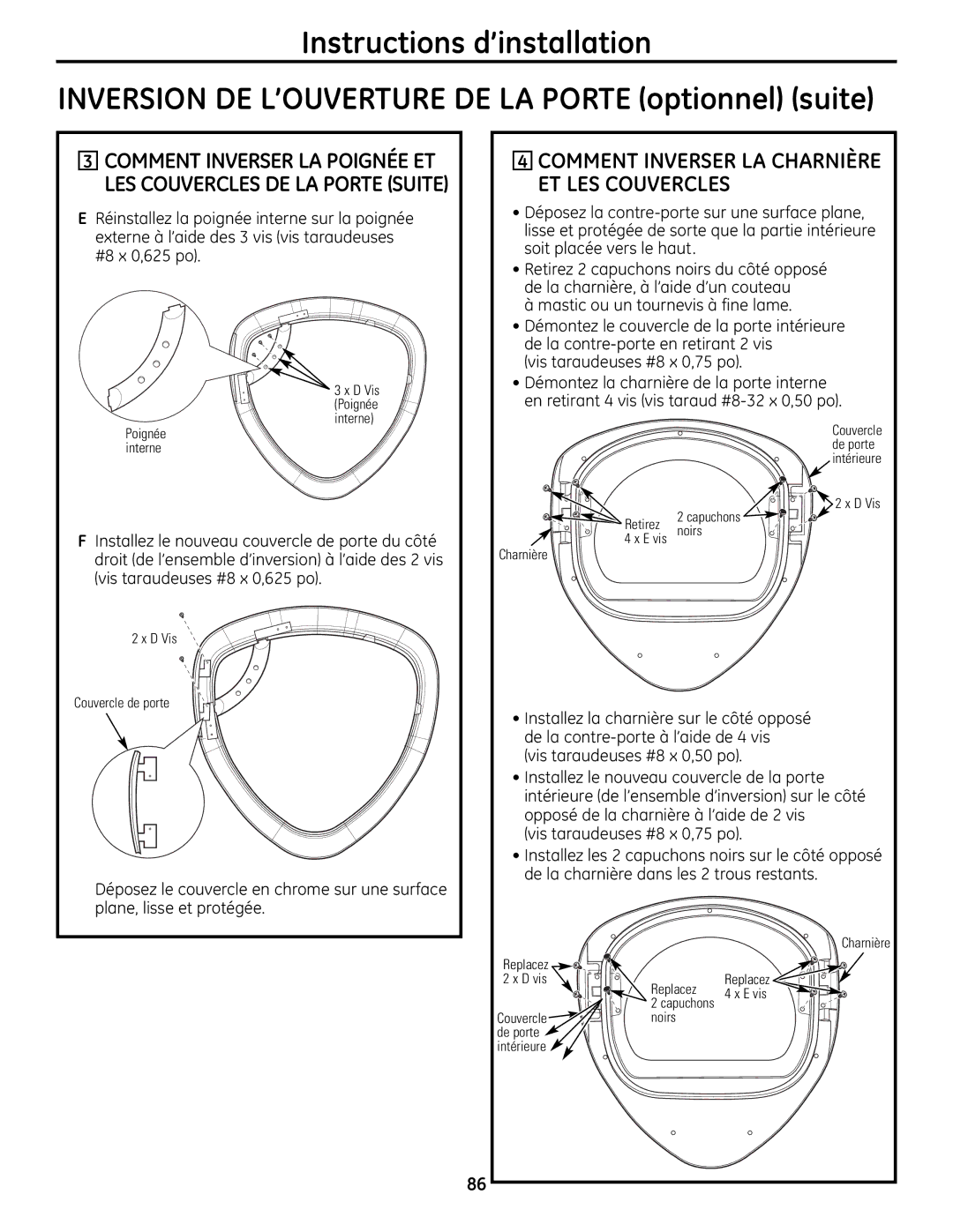 GE UPVH890 installation instructions Comment Inverser LA Charnière ET LES Couvercles 