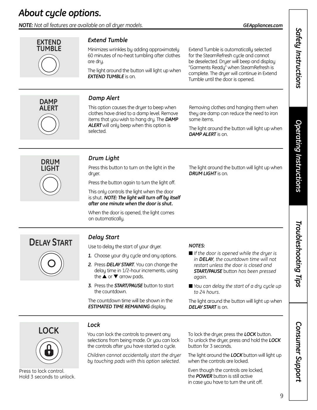 GE UPVH890 installation instructions About cycle options 