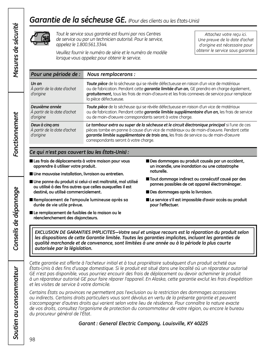 GE UPVH890 Pour une période de Nous remplacerons, Ce qui n’est pas couvert au les États-Unis, Un an, Deuxième année 