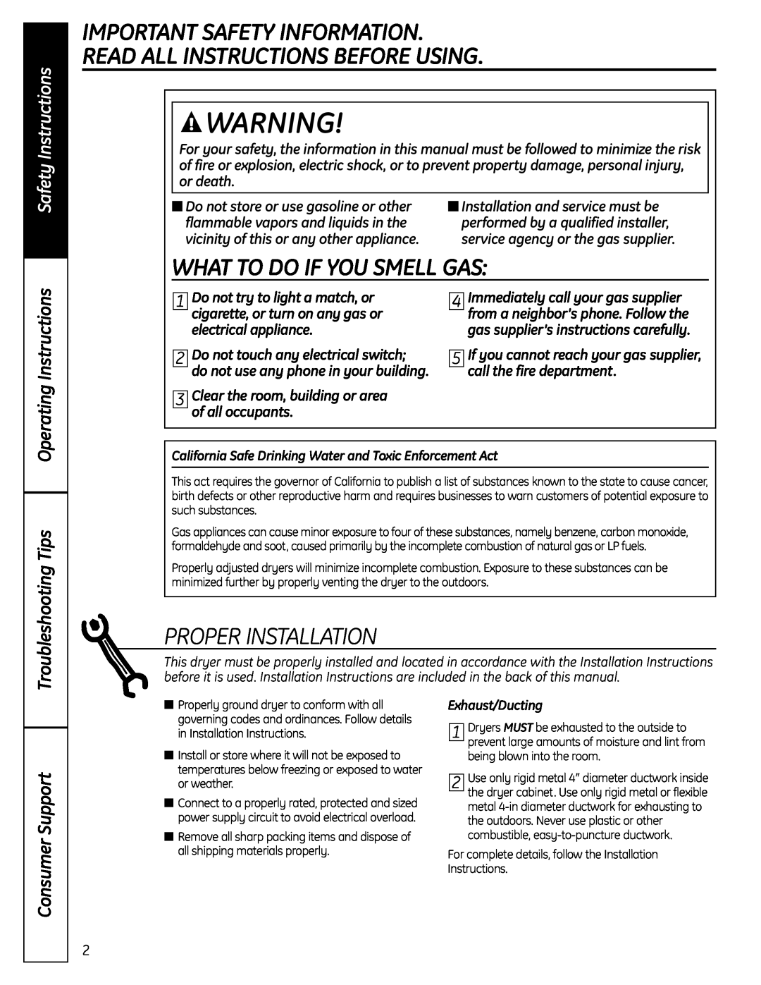 GE UPVH890 Important Safety Information Read All Instructions Before Using, What To Do If You Smell Gas, Consumer Support 