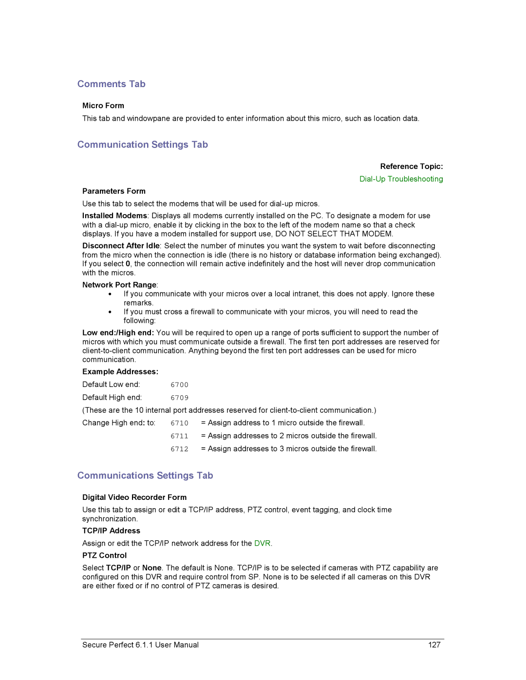 GE v6 user manual Comments Tab, Communication Settings Tab, Communications Settings Tab 