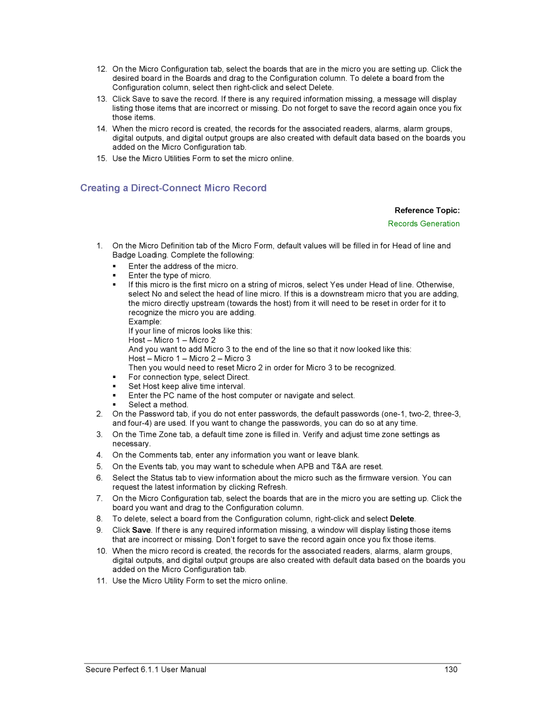 GE v6 user manual Creating a Direct-Connect Micro Record 