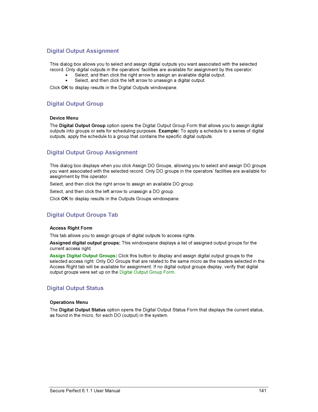 GE v6 user manual Digital Output Assignment, Digital Output Group Assignment, Digital Output Groups Tab 