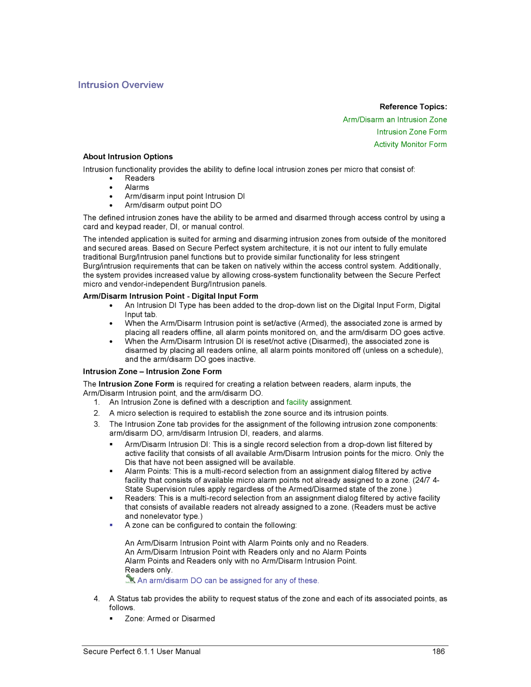 GE v6 user manual Intrusion Overview, About Intrusion Options, Arm/Disarm Intrusion Point Digital Input Form 