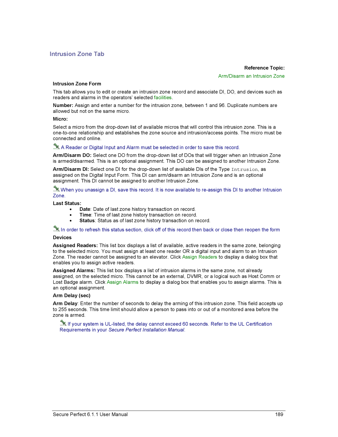 GE v6 user manual Intrusion Zone Form, Last Status, Devices, Arm Delay sec 