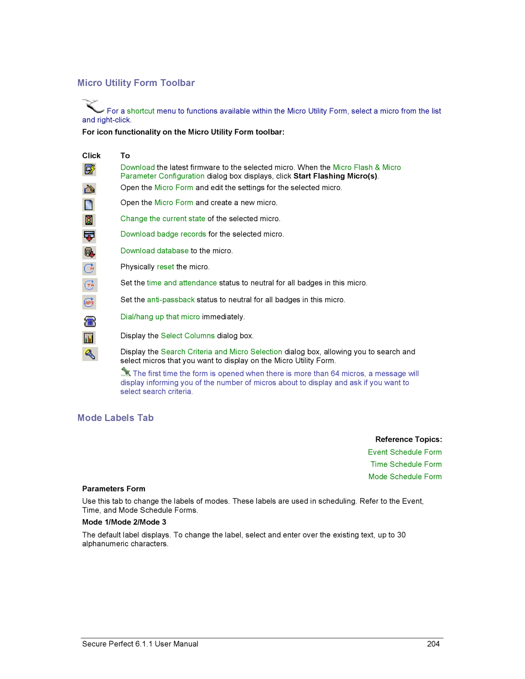 GE v6 user manual Micro Utility Form Toolbar, Mode Labels Tab, Dial/hang up that micro immediately, Mode 1/Mode 2/Mode 