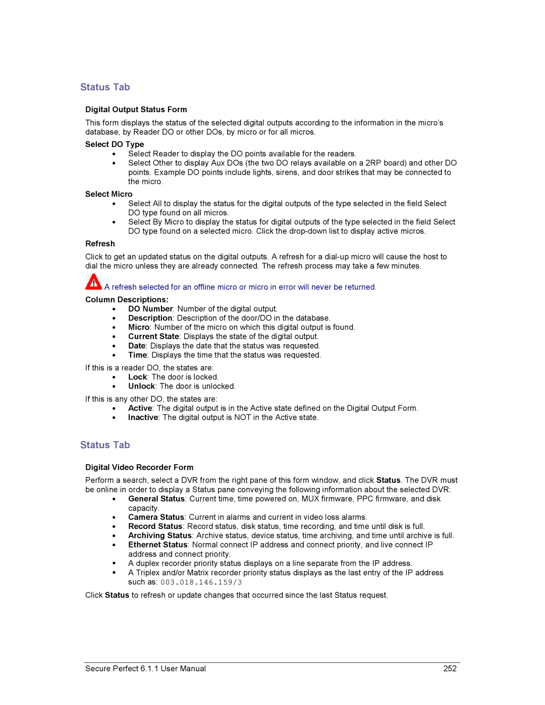 GE v6 user manual Digital Output Status Form, Column Descriptions 