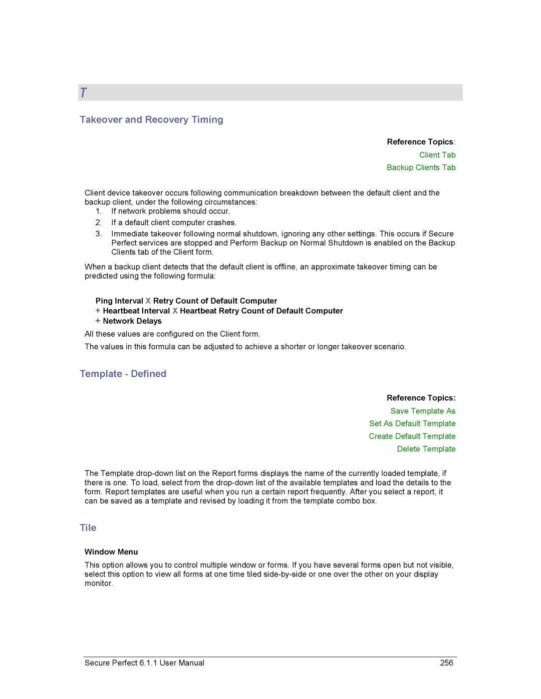 GE v6 user manual Takeover and Recovery Timing, Template Defined, Tile, Client Tab Backup Clients Tab 