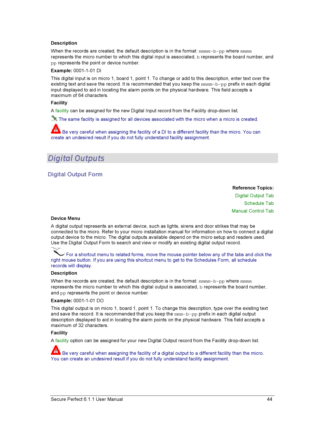 GE v6 user manual Digital Outputs, Digital Output Form, Digital Output Tab Schedule Tab Manual Control Tab, Device Menu 