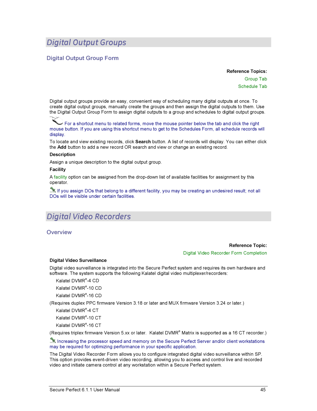 GE v6 user manual Digital Output Groups, Digital Video Recorders, Digital Output Group Form, Digital Video Surveillance 