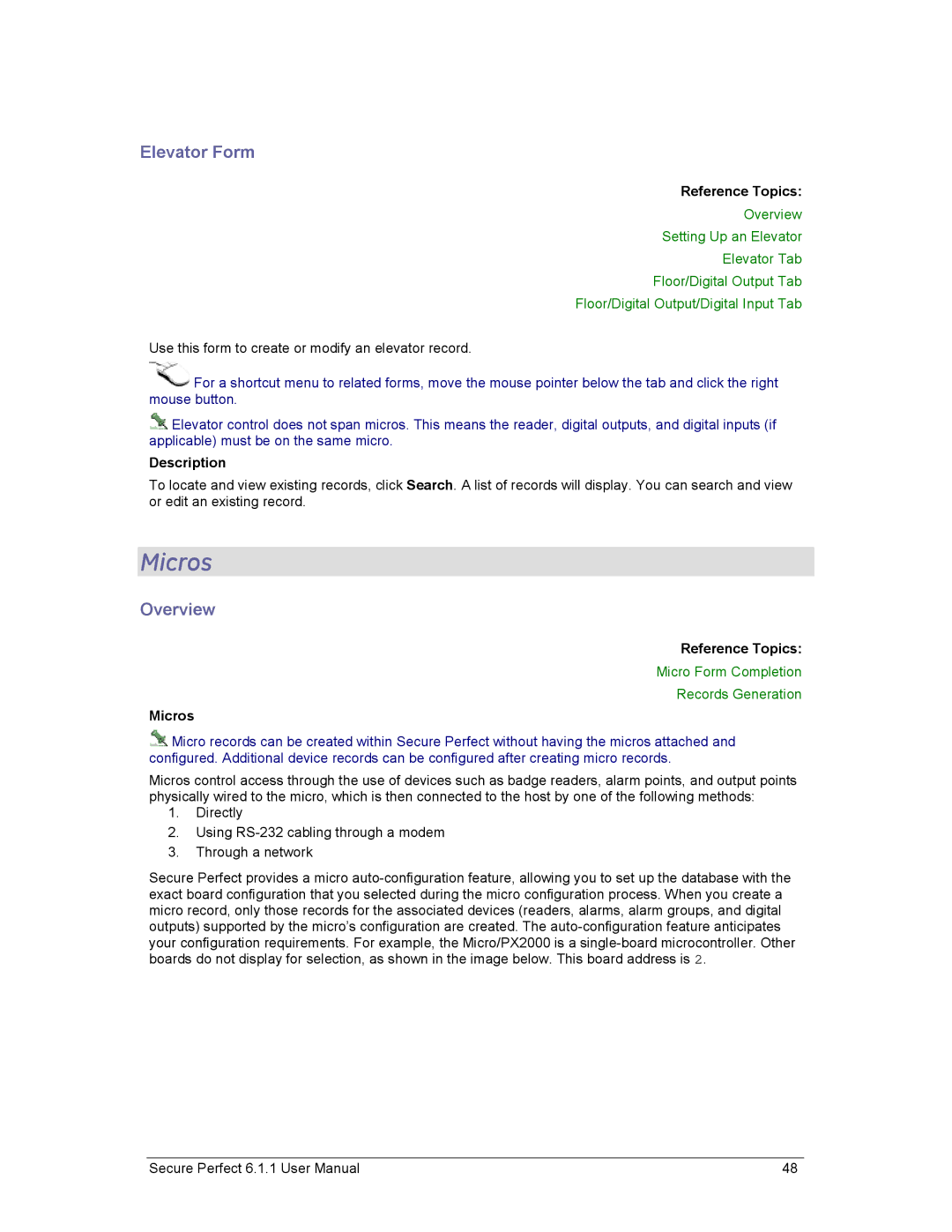 GE v6 user manual Micros, Elevator Form, Micro Form Completion Records Generation 