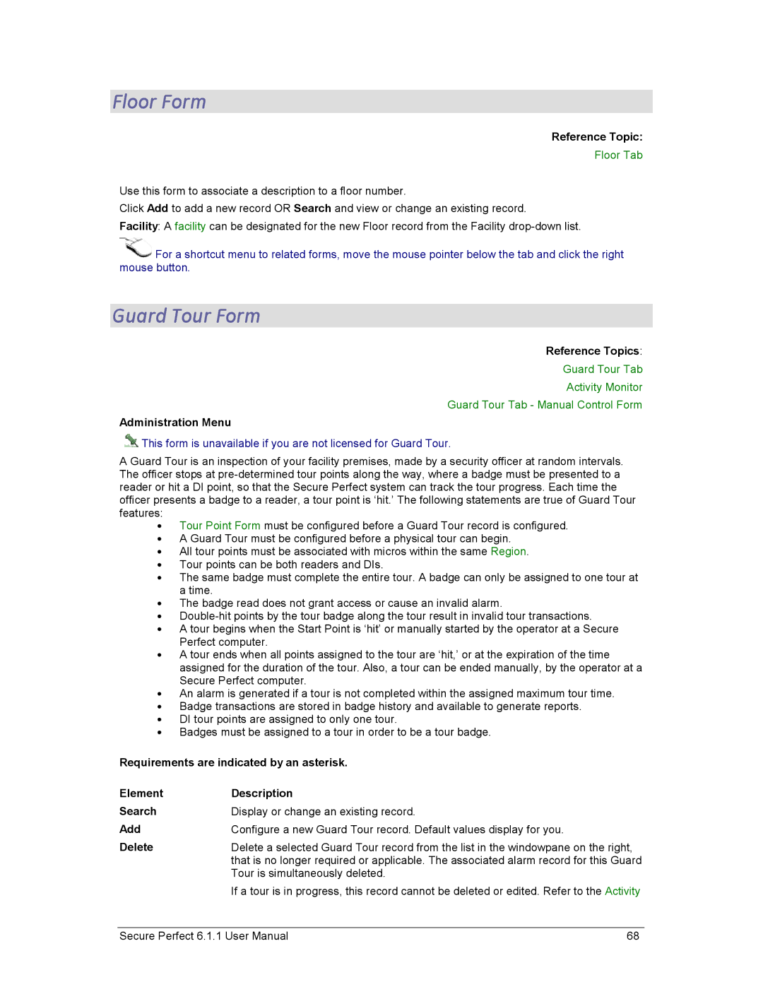 GE v6 user manual Floor Form, Guard Tour Form 