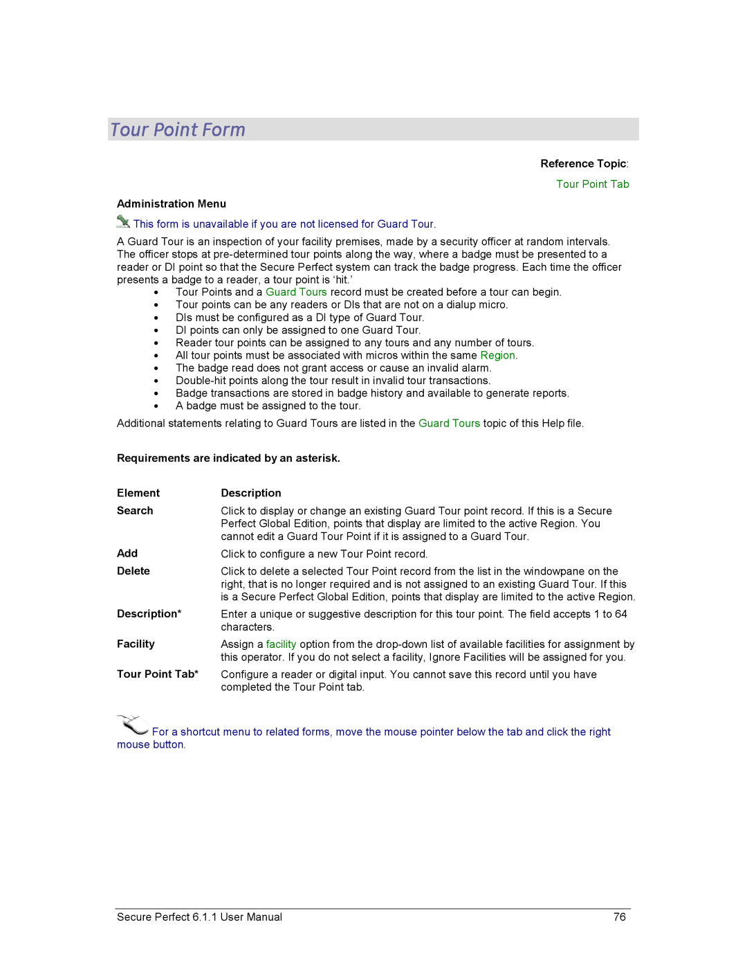 GE v6 user manual Tour Point Form, Tour Point Tab 