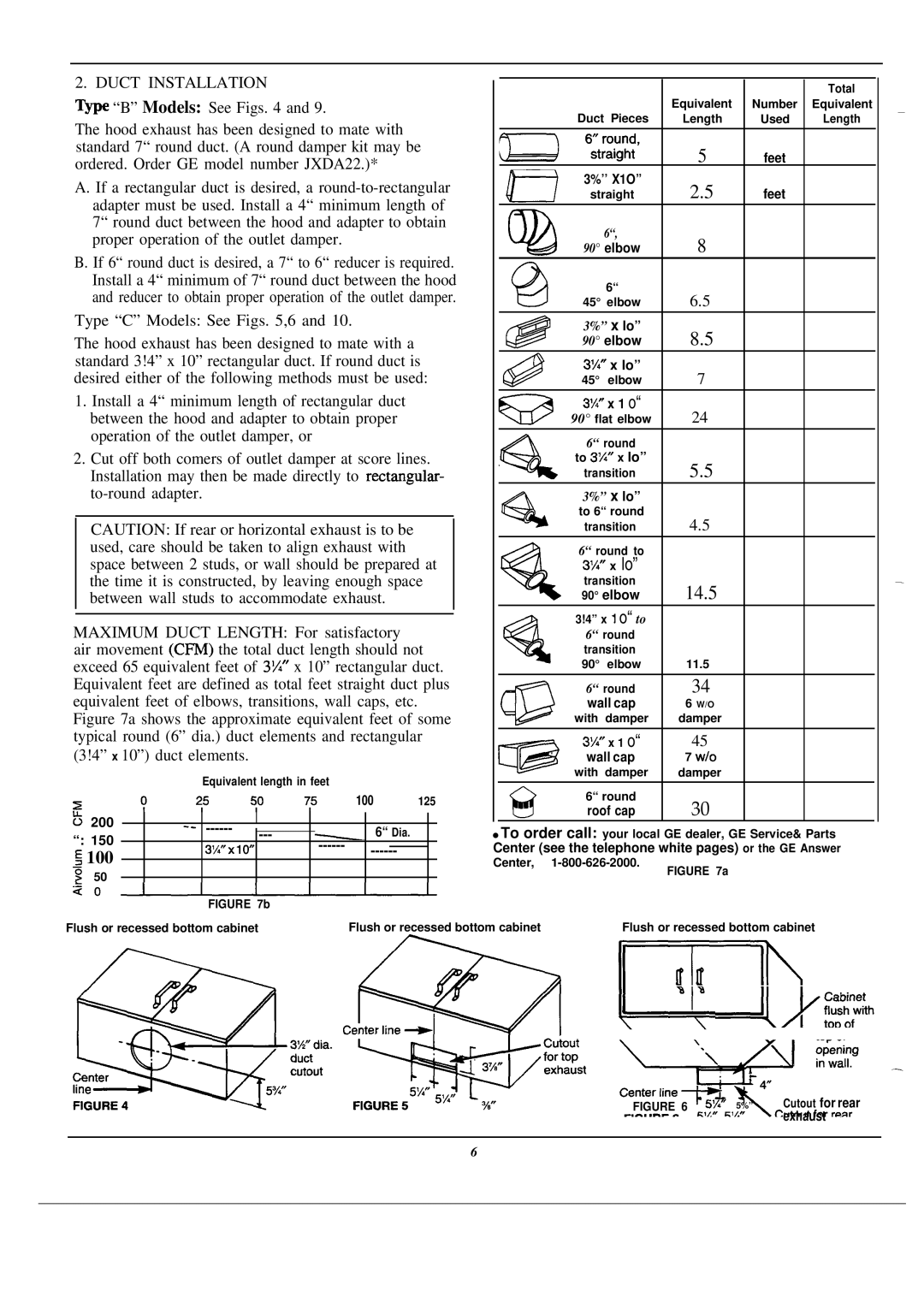 GE Ventila installation instructions 100 20 ~, Duct Installation 