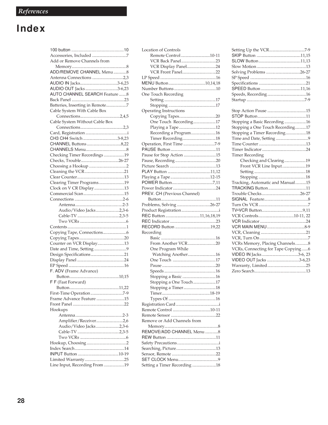 GE VG2053/VG4053 manual Index, 11,13 