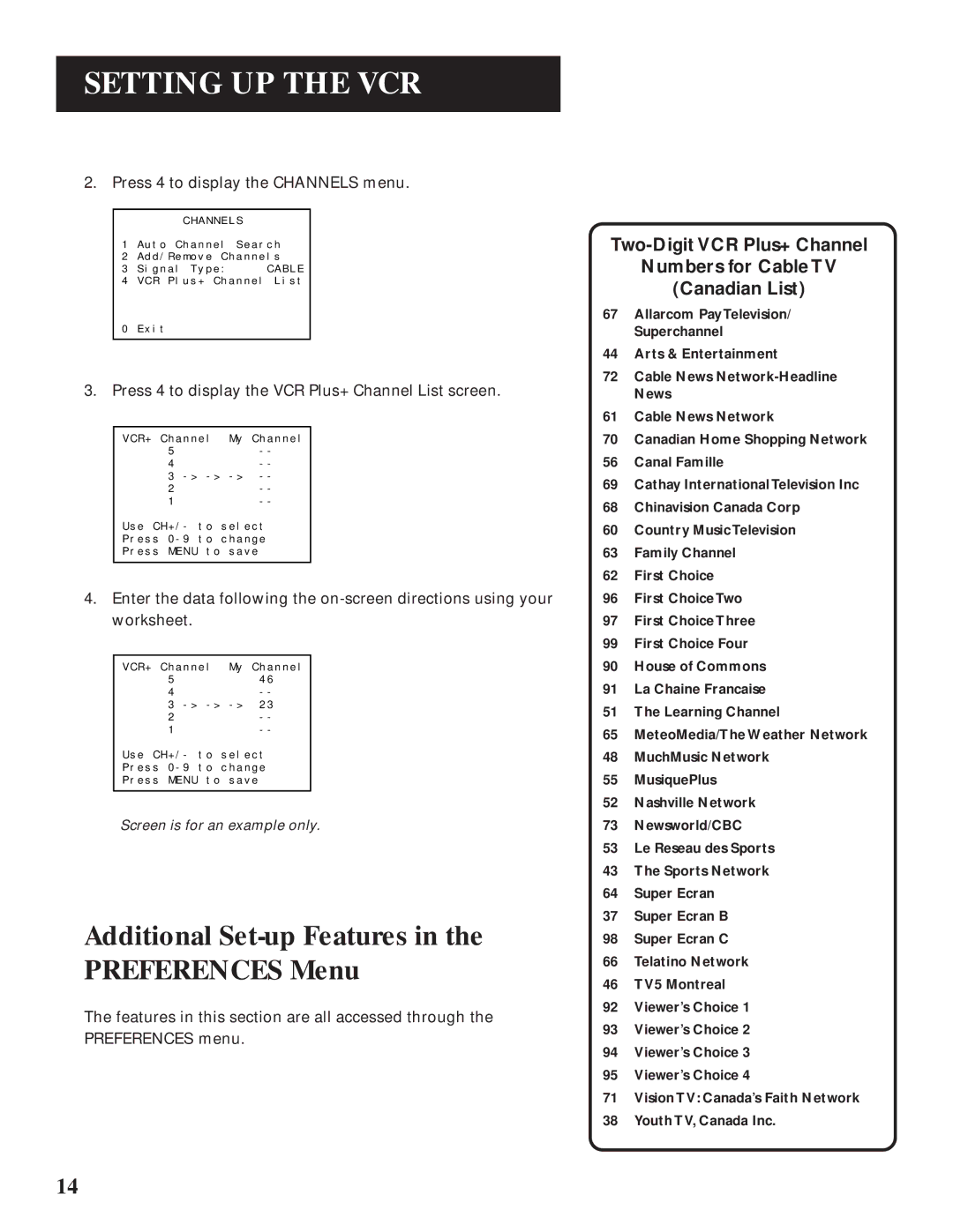 GE VG4061 manual Additional Set-up Features in the Preferences Menu 