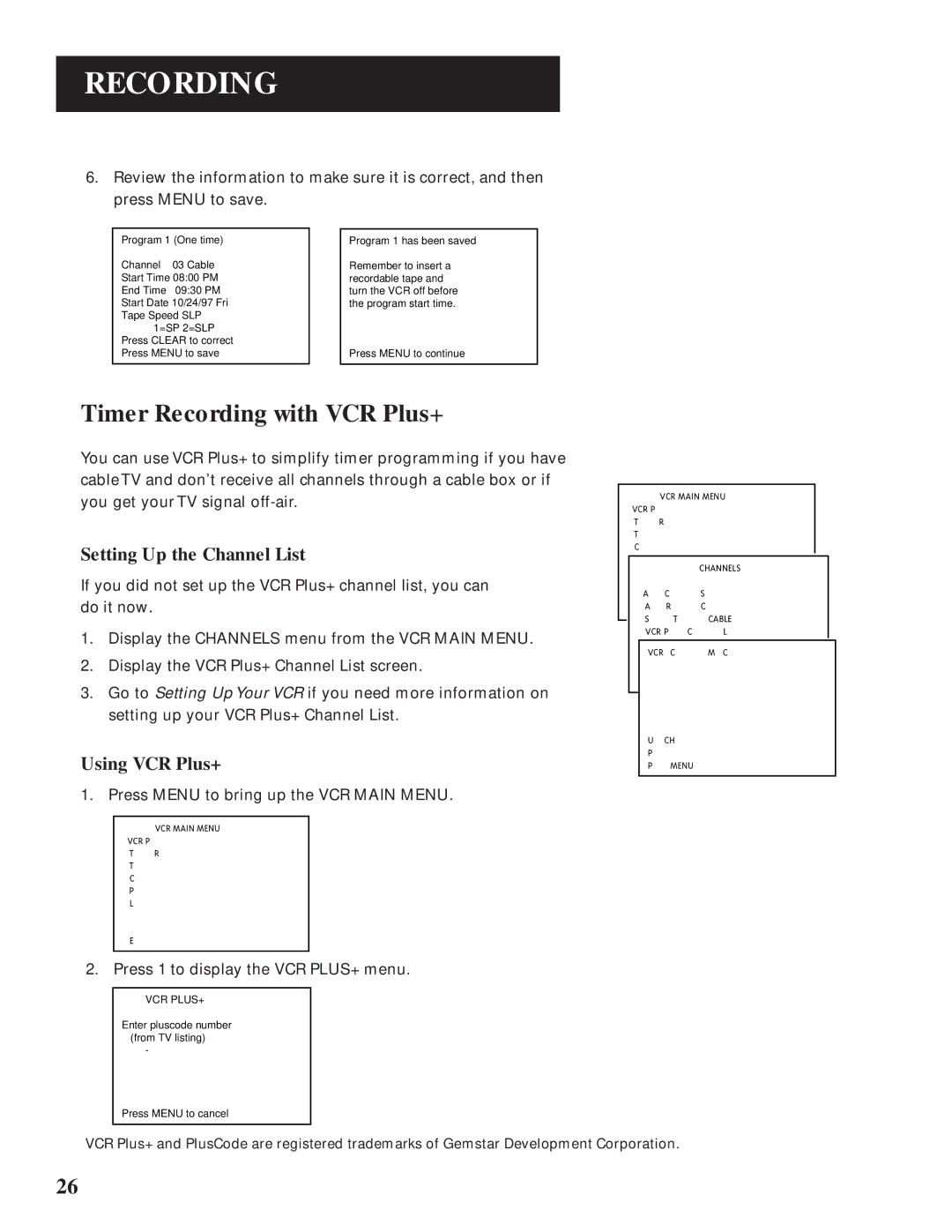 GE VG4061 manual Timer Recording with VCR Plus+, Setting Up the Channel List 