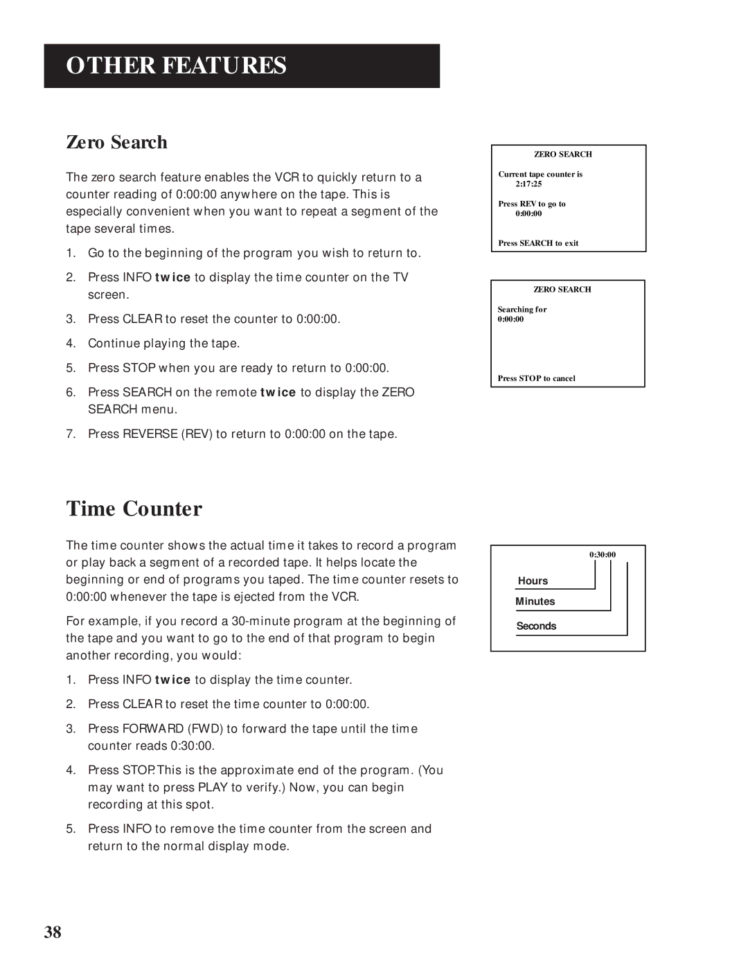 GE VG4061 manual Time Counter, Zero Search 