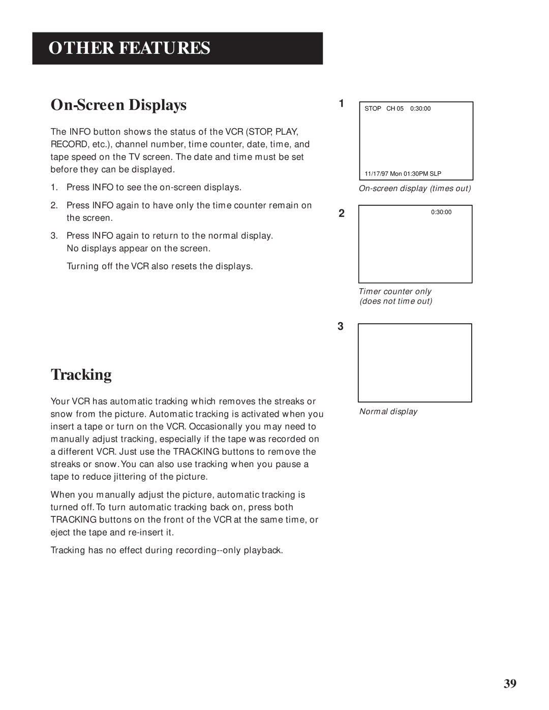 GE VG4061 manual On-Screen Displays, Tracking 