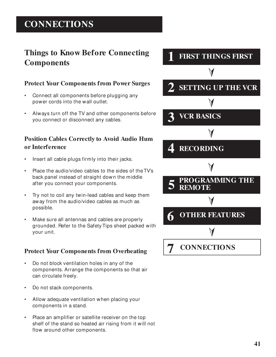 GE VG4061 manual Connections, Things to Know Before Connecting Components 