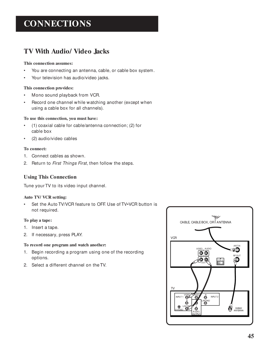 GE VG4061 manual TV With Audio/Video Jacks 