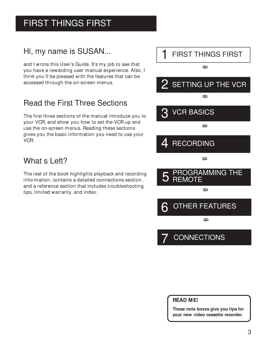 GE VG4061 manual First Things First, Hi, my name is Susan Read the First Three Sections, What’s Left? 