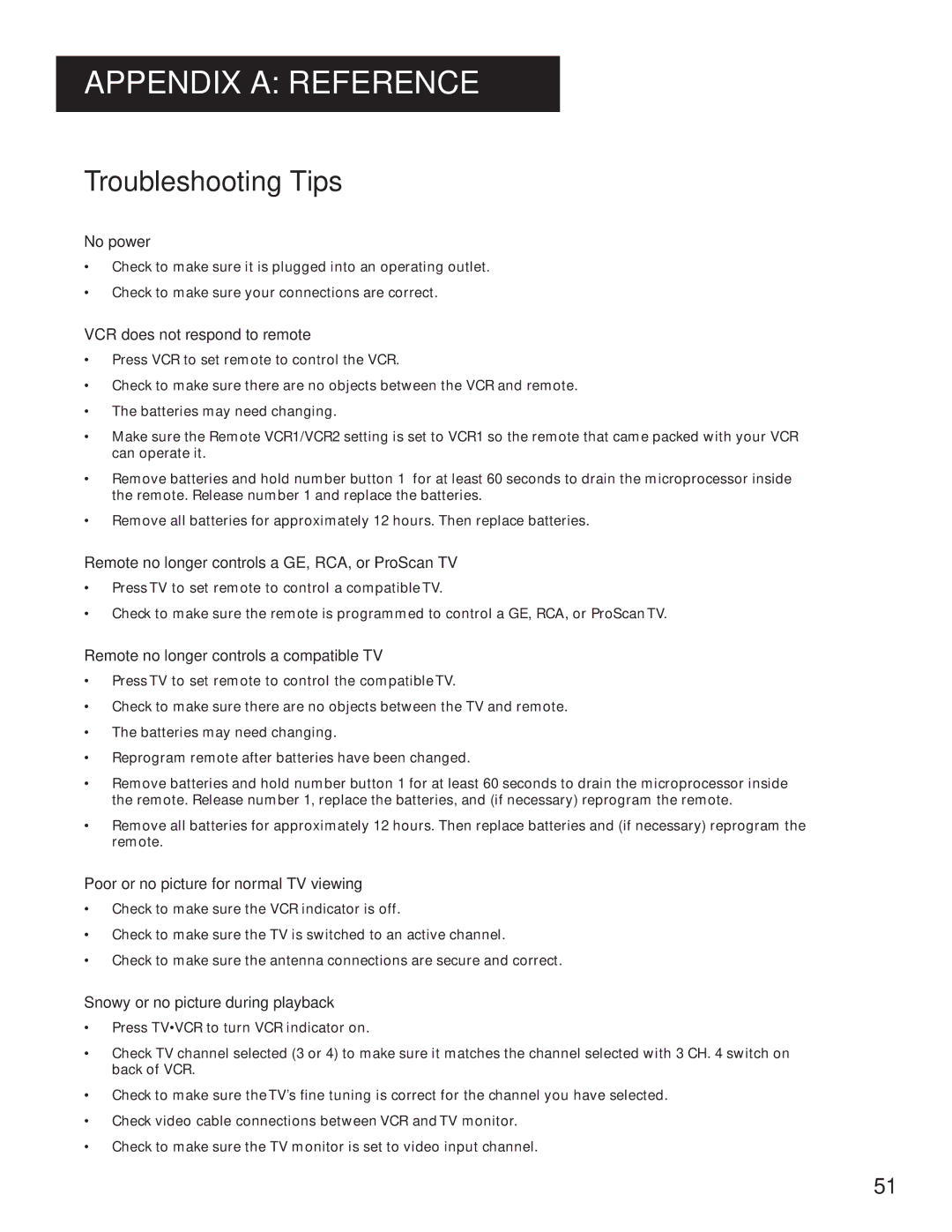 GE VG4061 manual Troubleshooting Tips, No power 