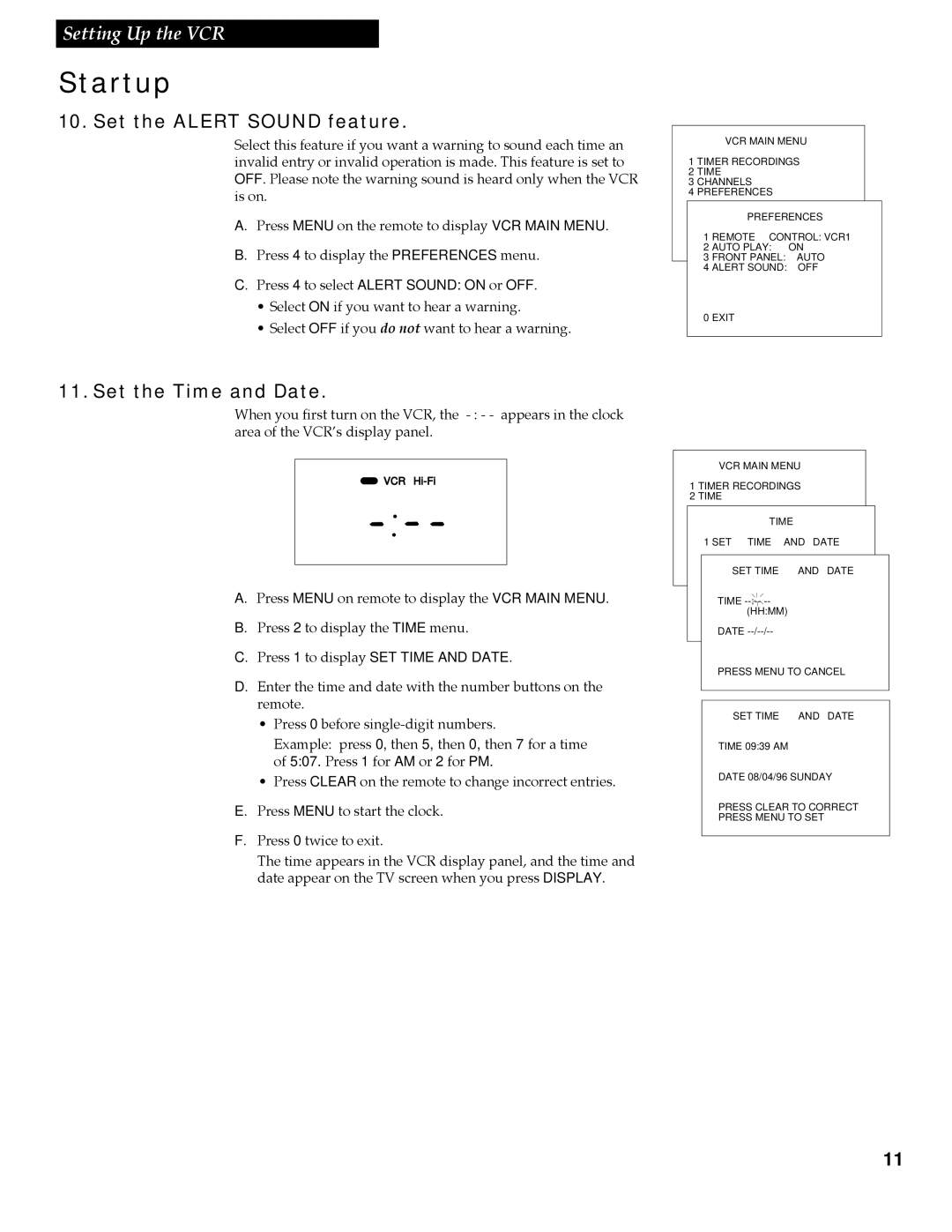 GE VG4256 manual Set the Alert Sound feature, Set the Time and Date 