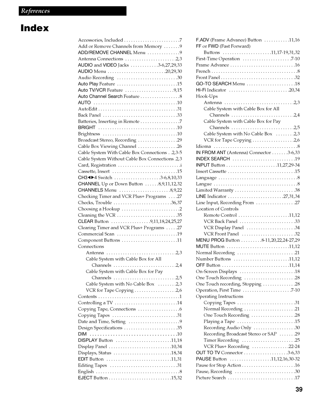 GE VG4258 manual Index, Location of Controls, Operating Instructions 