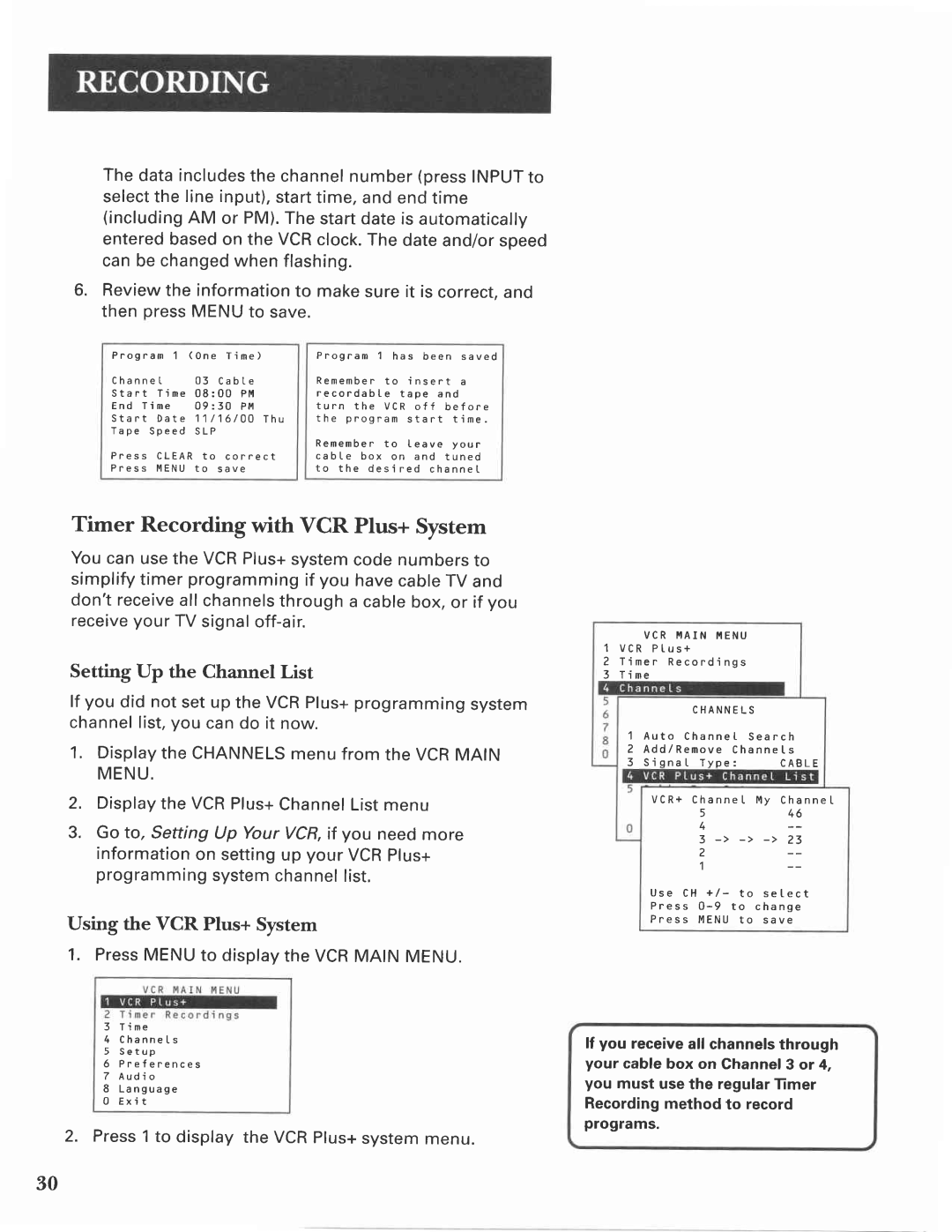 GE VG4275 manual Timer Recording with VCR Plus+ System, Press1 to display the VCRPlus+system menu 