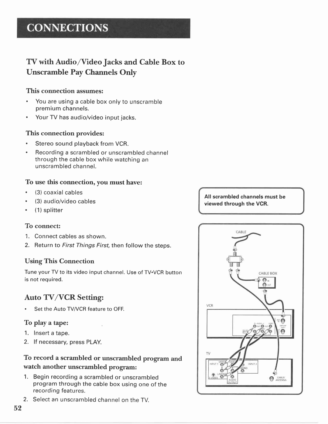 GE VG4275 manual Set the Auto TVA/CRfeatureto OFF 