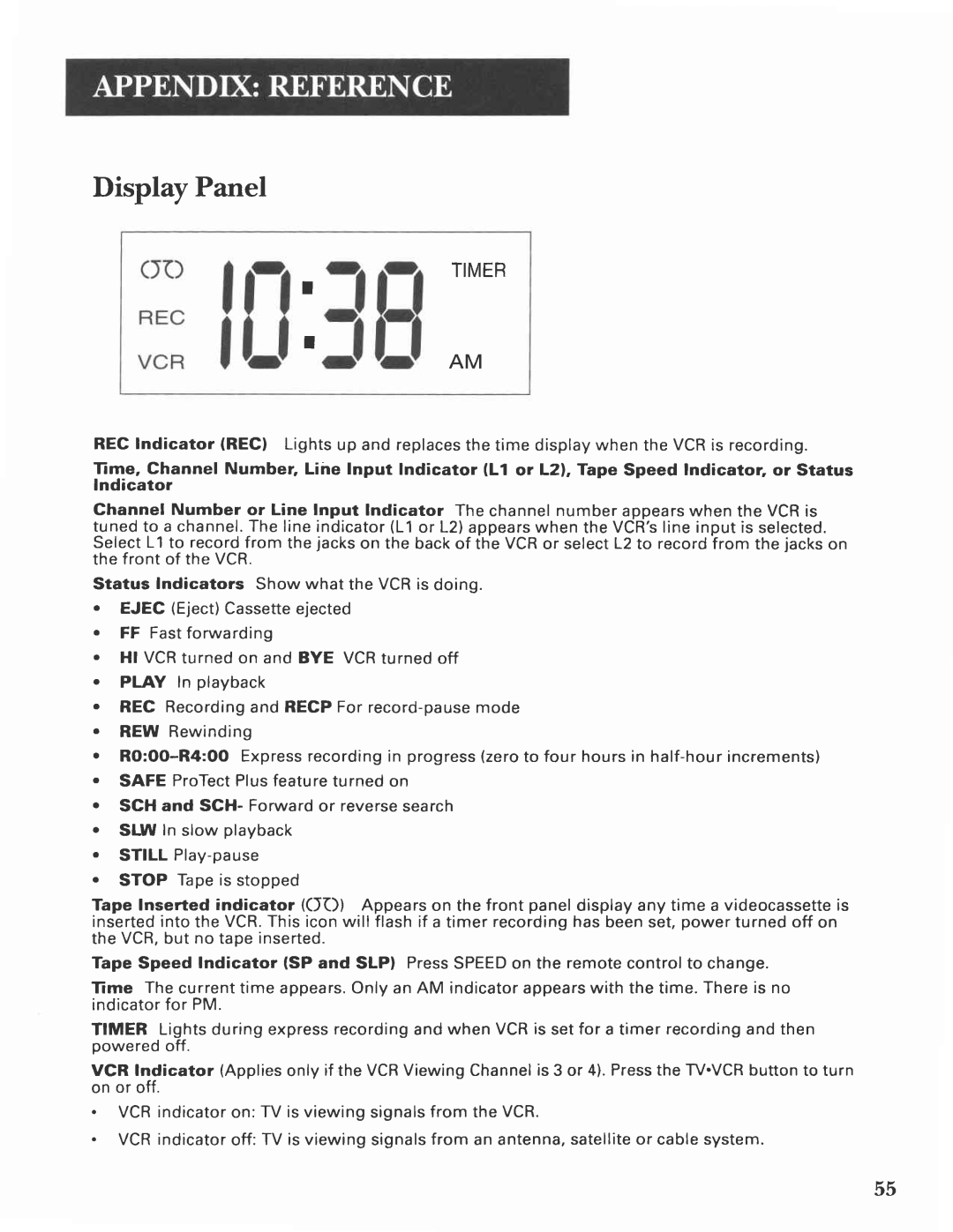 GE VG4275 manual Display Panel, Timer 