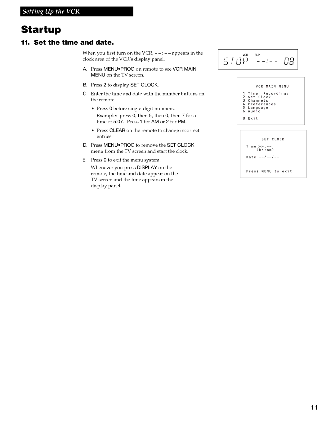 GE VGN550 manual Set the time and date 