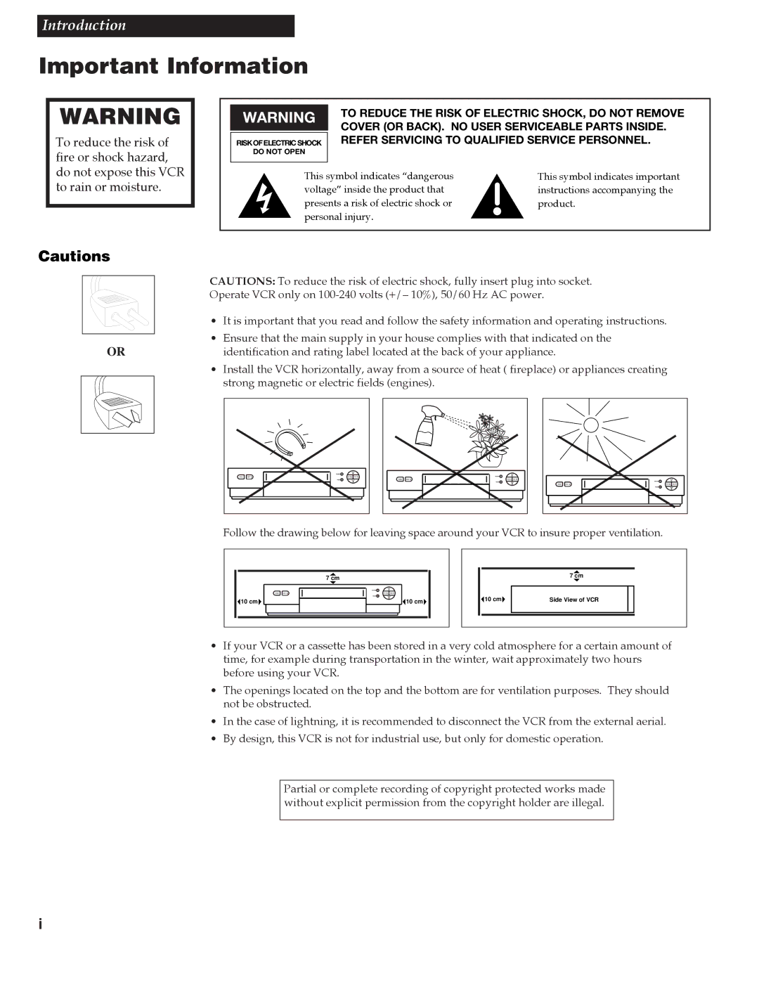 GE VGN550 manual Important Information, Refer Servicing to Qualified Service Personnel 