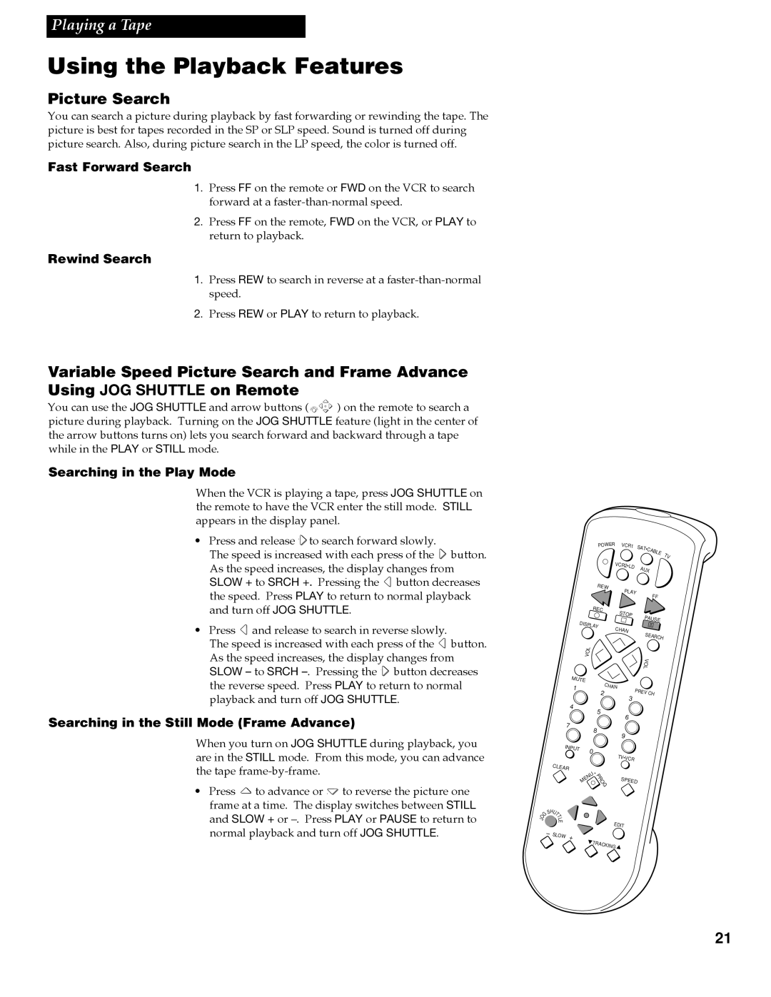 GE VGN550 manual Picture Search, Fast Forward Search 