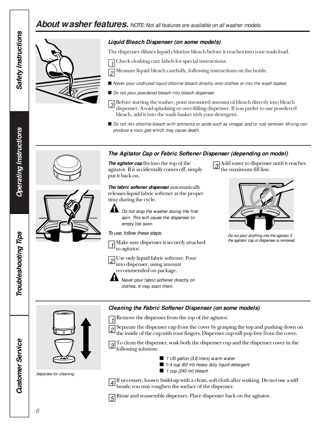 GE YBXR1060, VJSR2070, VBXR2070, VBSR1070, VBSR2060, VBXR1060, YBXR2070, YJSR2070, 175D1807P239 owner manual Instructions 