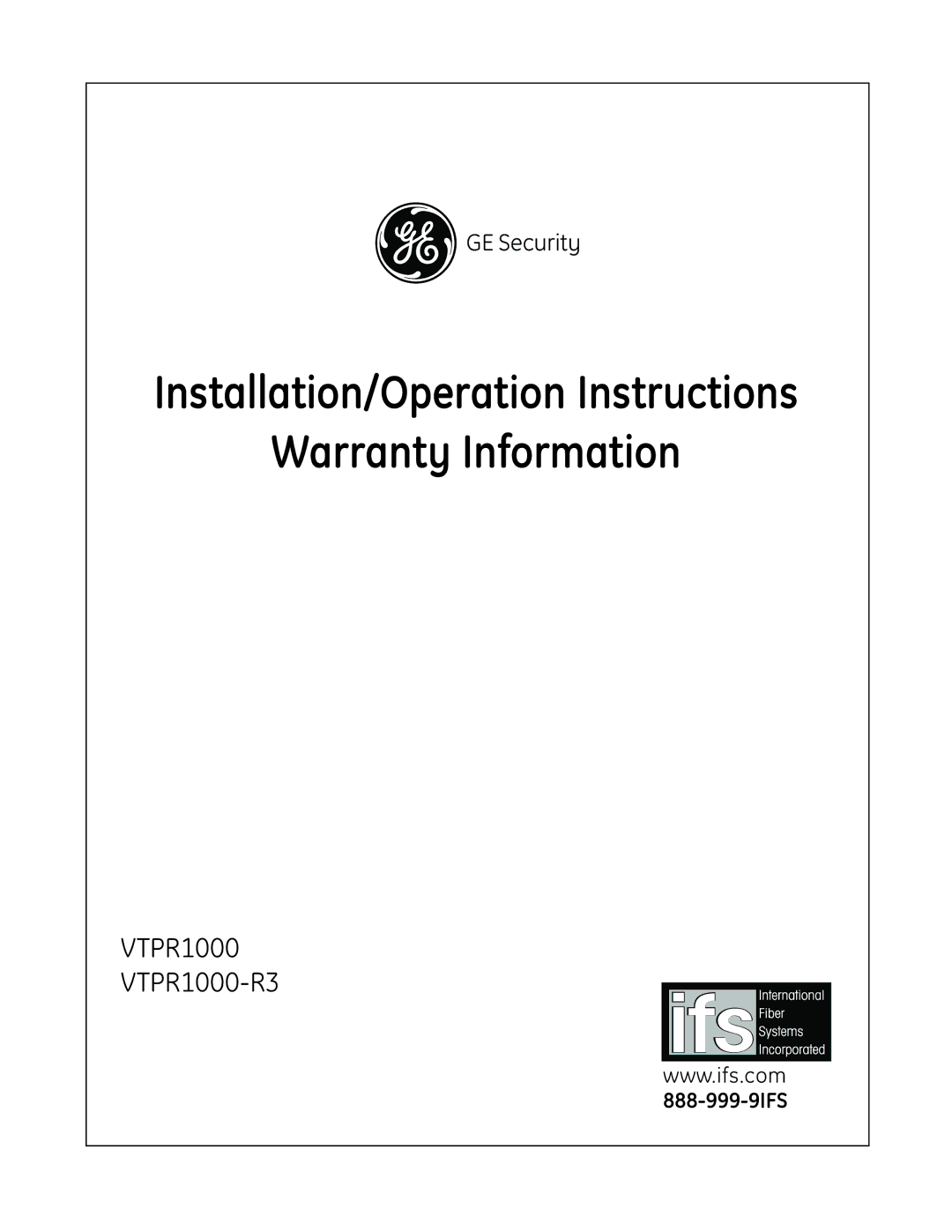 GE VTPR1000-R3 warranty Installation/Operation Instructions Warranty Information 