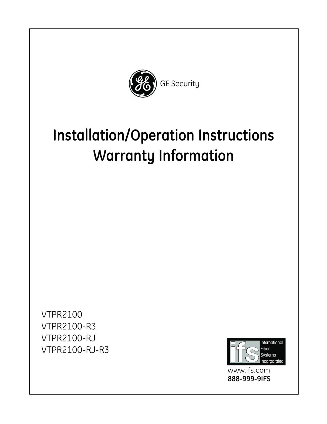 GE VTPR2100-RJ-R3, VTPR2100-R3 warranty Installation/Operation Instructions Warranty Information 