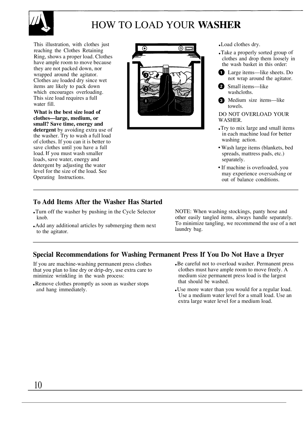 GE WA8607SCL, WA8600SCL operating instructions HOW to Load Your WAS~R, To Add Items After the Washer Has Started 