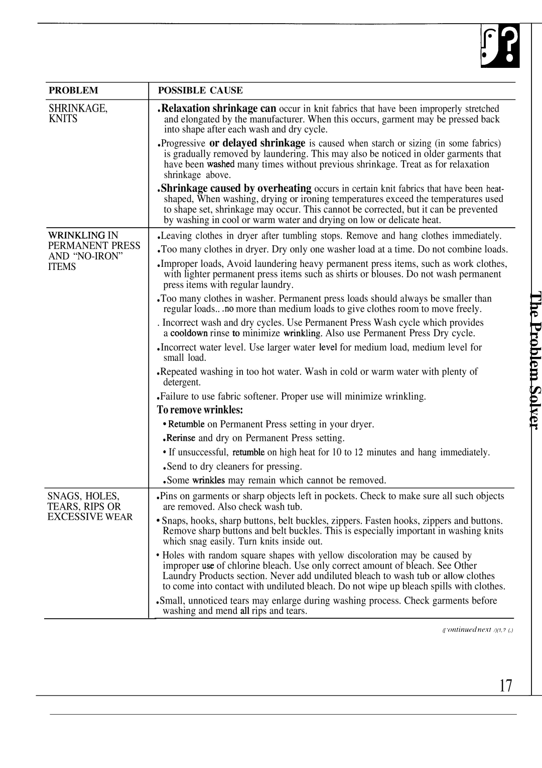 GE WA8600SCL, WA8607SCL operating instructions Knits, To remove wrinkles 